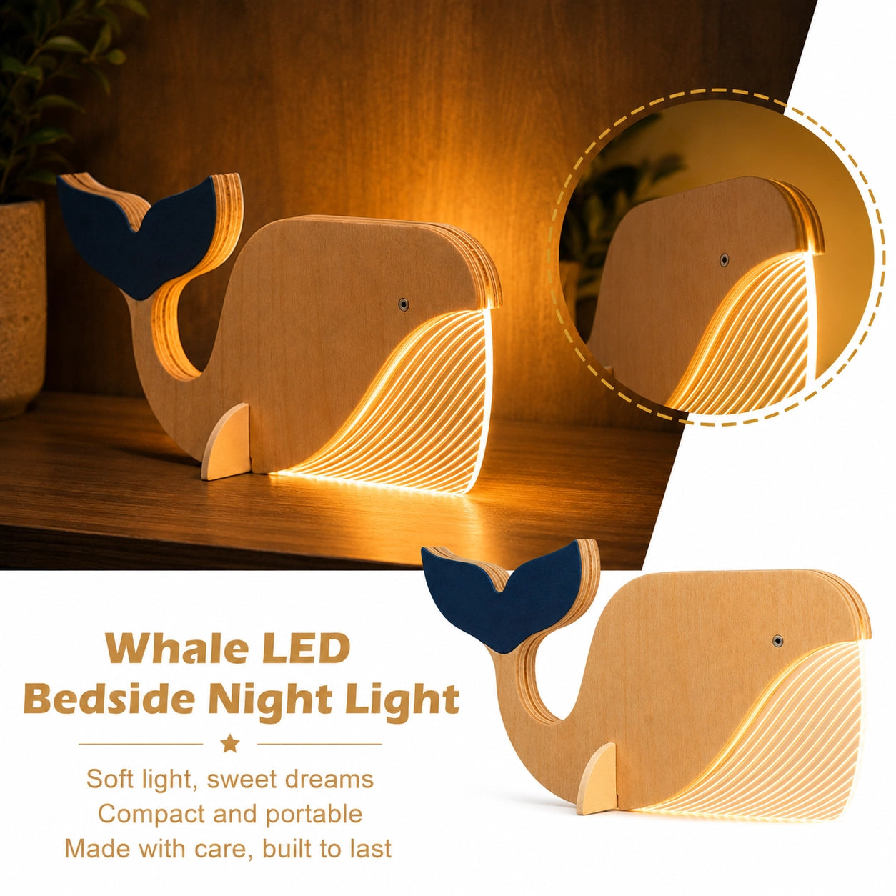 Whale Hello There — Wooden Table Lamp