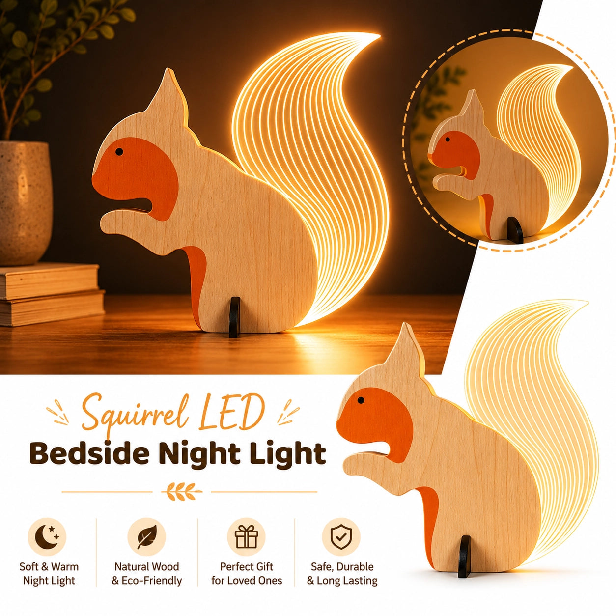 Soft Life Squirrel Wooden Table Lamp