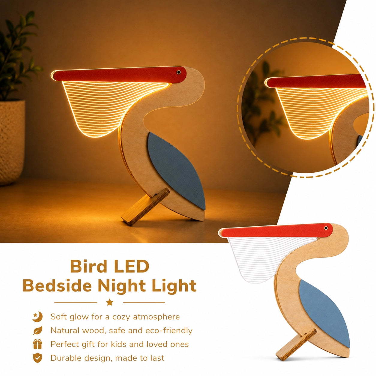Catch of the Day — Pelican Wooden Table Lamp