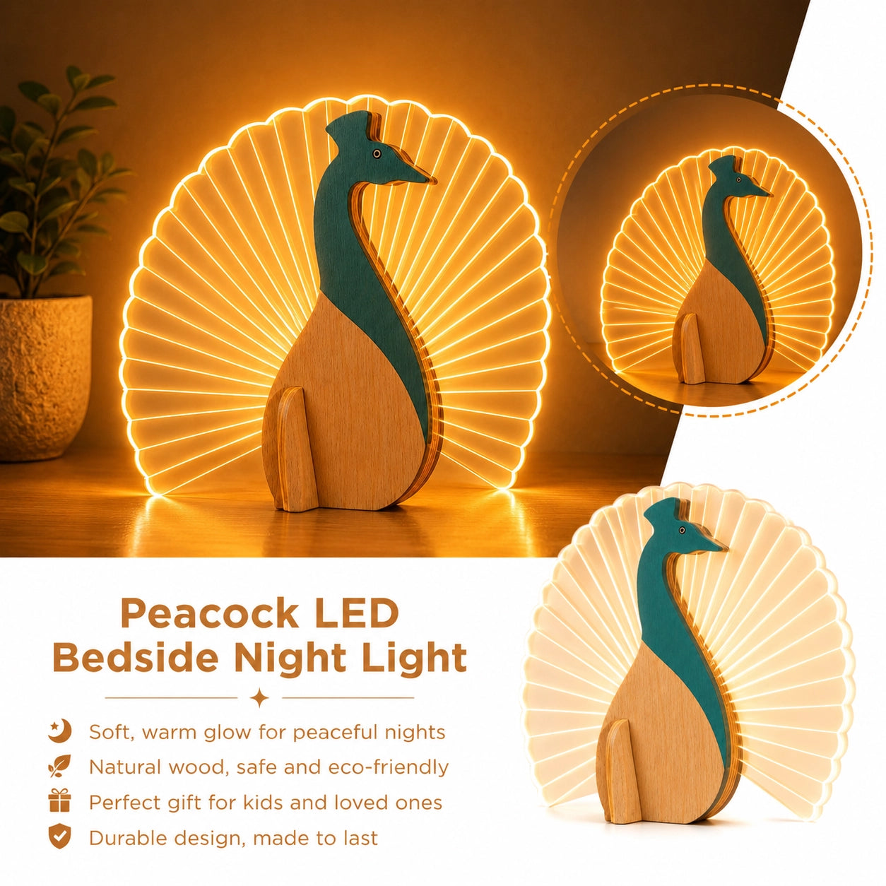 Main Character Energy — Peacock Wooden Table Lamp