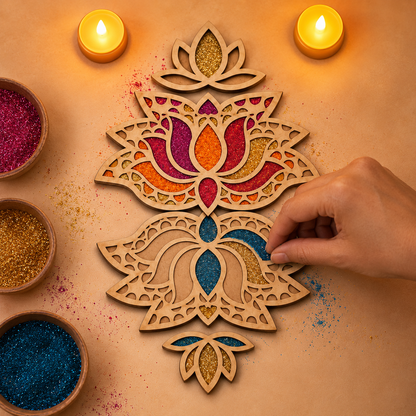 Lotus Rangavalli Diwali Combo (2 Lotus Rangoli, 2 Kamal Borders, 5 Colours pack)
