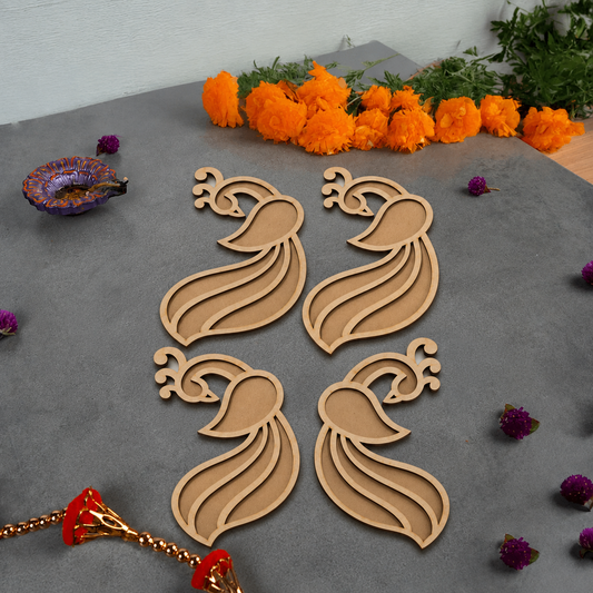 Mayur Art Wooden Rangoli (Reusable DIY Template 6 inch) pack of 4