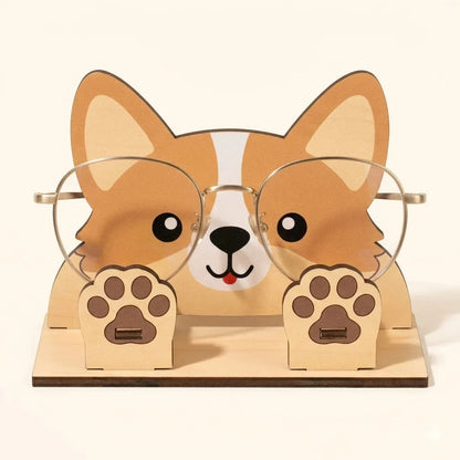 Zoobees Corgi Dog Spec Keeper — Personalised Wooden Eyeglass Stand | Woodwaley
