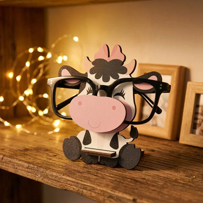 MooMoo The Spec Keeper — Carved Wooden Eyeglass Stand — Custom Wooden Keepsake | Woodwaley