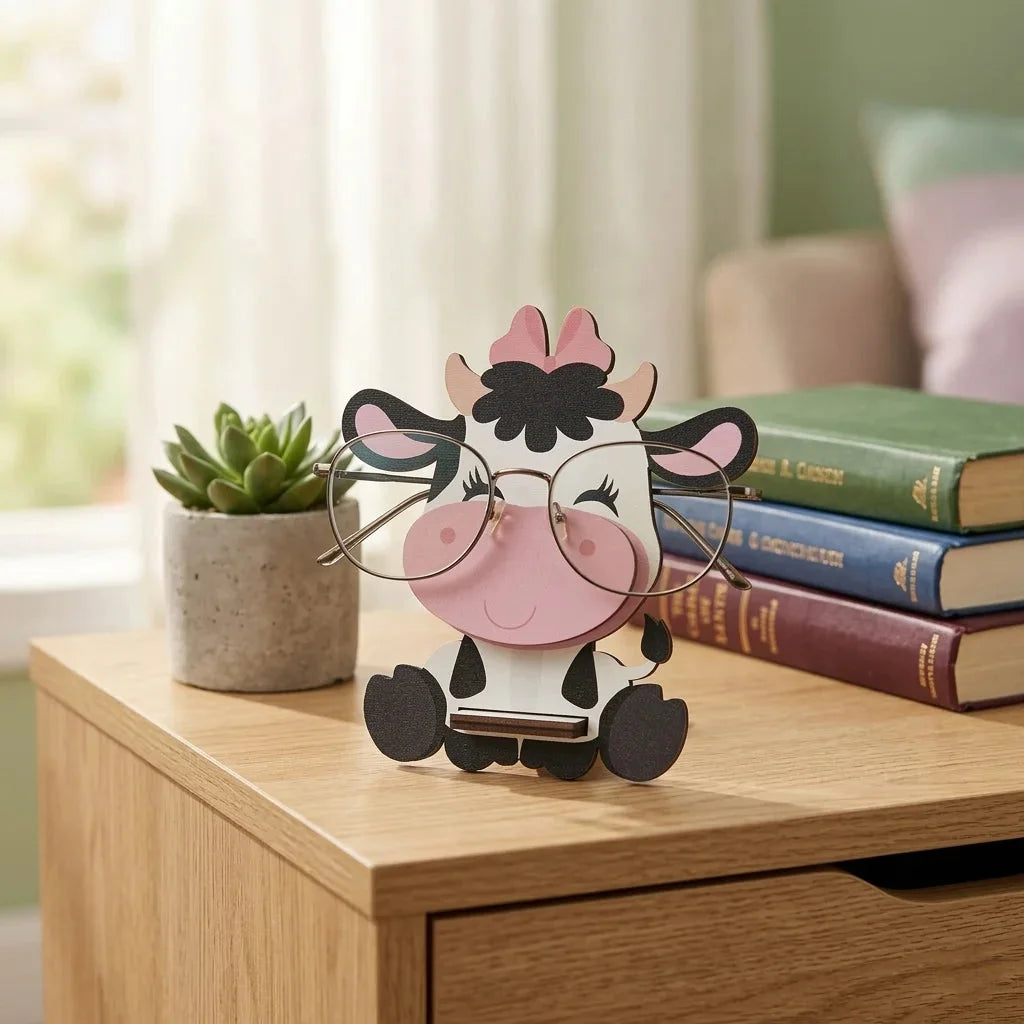 MooMoo The Spec Keeper — Carved Wooden Eyeglass Stand — Unique Wooden Gift | Woodwaley