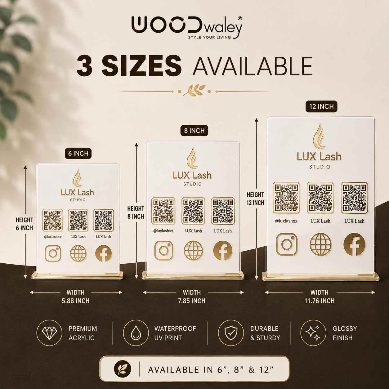 Gold Acrylic QR Code Stand — Social Media Scanner & Business Display