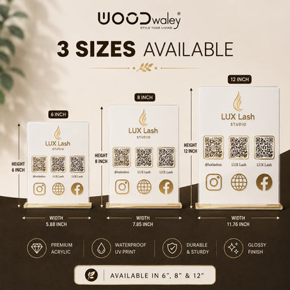 Gold Acrylic QR Code Stand — Social Media Scanner & Business Display