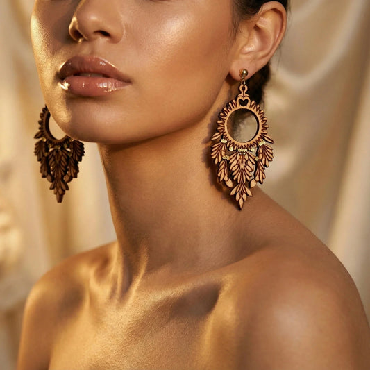 Forest Drops — Hand-Cut Geometric Wooden Earrings — Premium Wooden Decor | Woodwaley