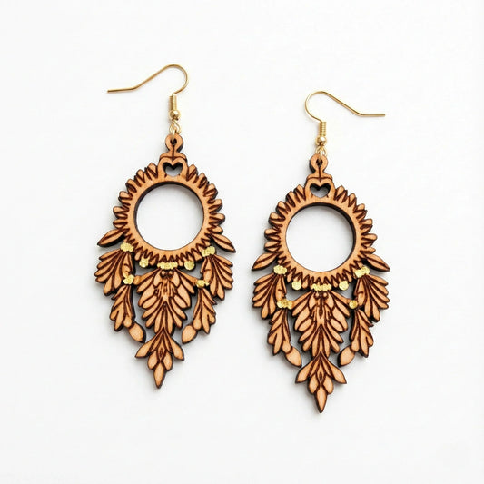 Forest Drops — Hand-Cut Geometric Wooden Earrings — Handcrafted Wooden Gift | Woodwaley
