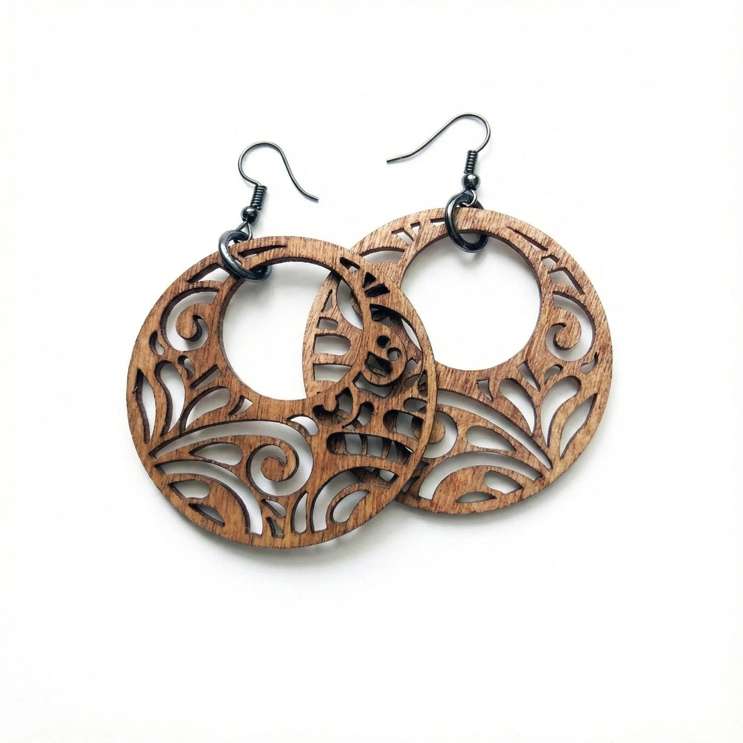 Forest Drops — Hand-Cut Geometric Wooden Earrings — Personalised Wooden Gift India | Woodwaley