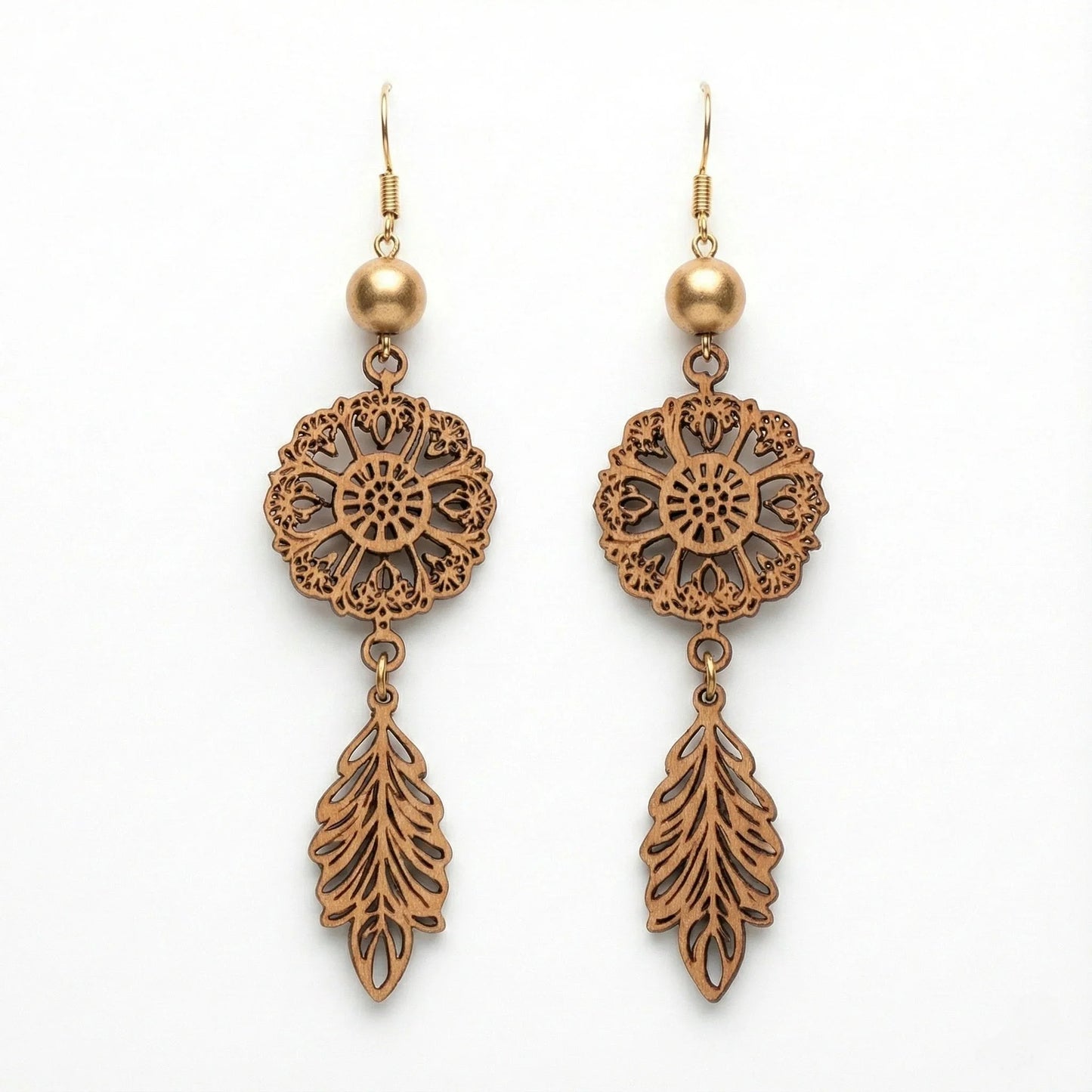 Forest Drops — Hand-Cut Geometric Wooden Earrings — Handcrafted Wooden Gift | Woodwaley