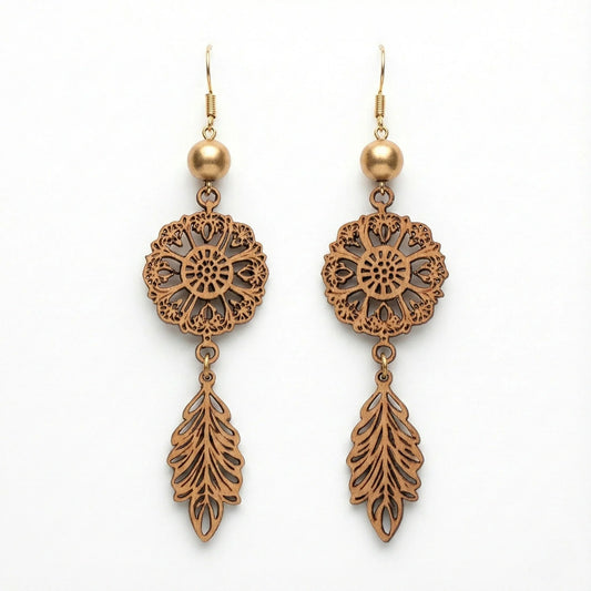 Forest Drops — Hand-Cut Geometric Wooden Earrings — Handcrafted Wooden Gift | Woodwaley