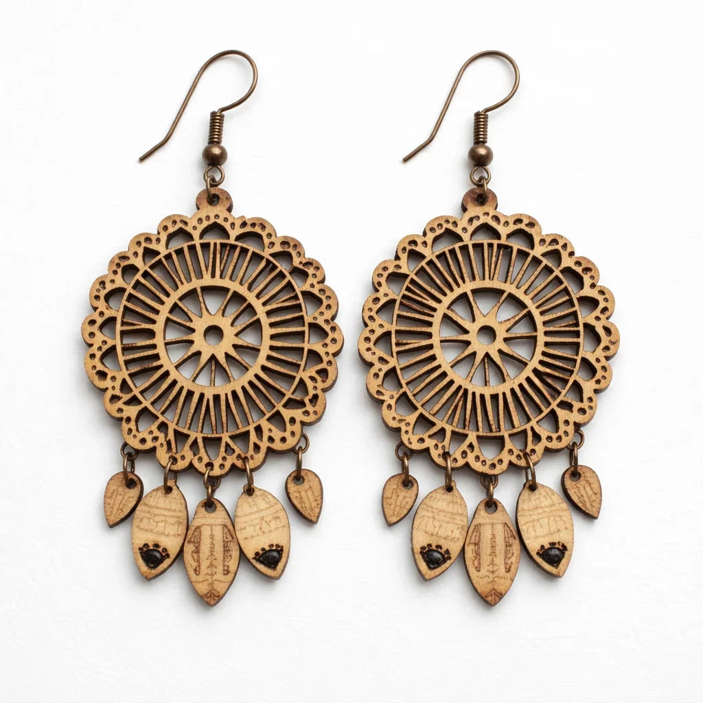 Forest Drops — Hand-Cut Geometric Wooden Earrings — Handcrafted Wooden Gift | Woodwaley