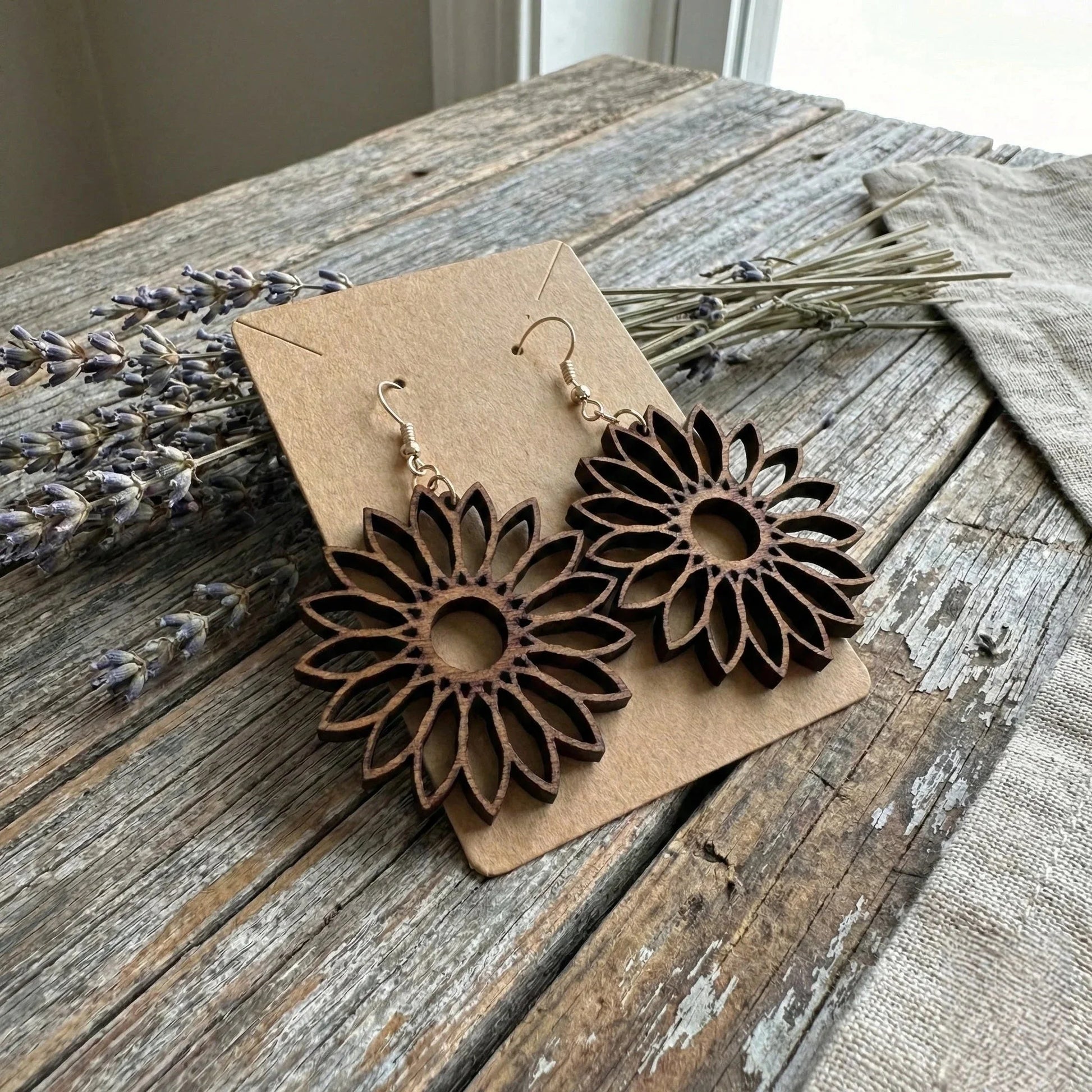 Forest Drops — Hand-Cut Geometric Wooden Earrings — Personalised Wooden Gift India | Woodwaley