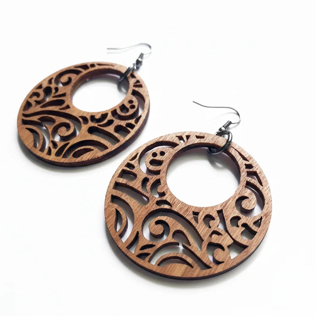 Forest Drops — Hand-Cut Geometric Wooden Earrings — Custom Wooden Keepsake | Woodwaley