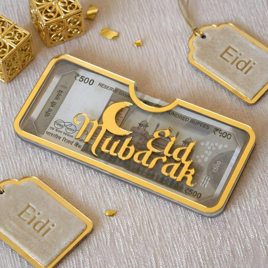 Golden Acrylic Premium Eidi Envelope — Ramadan Wooden Gift | Woodwaley