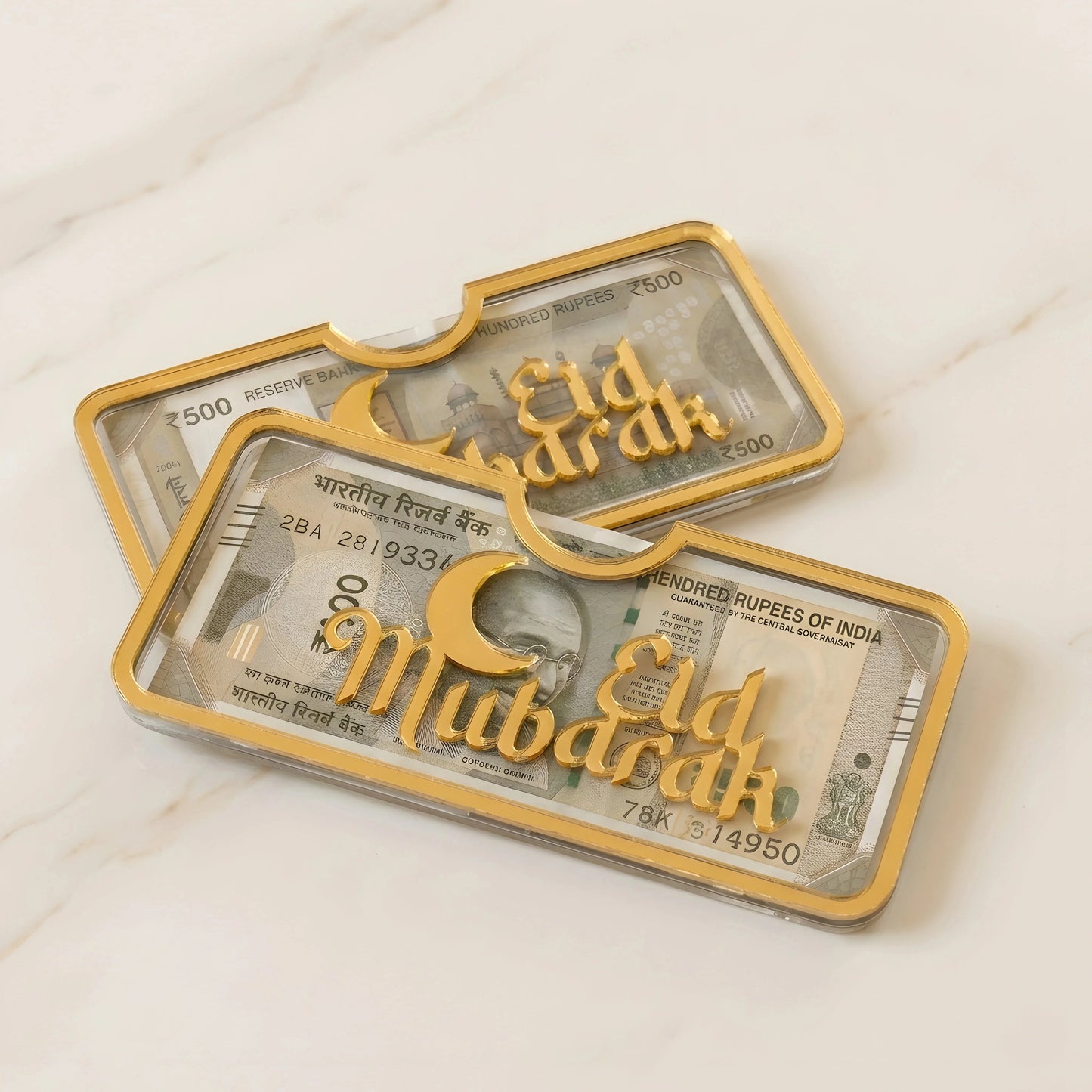 Golden Acrylic Premium Eidi Envelope — Ramadan Wooden Gift | Woodwaley