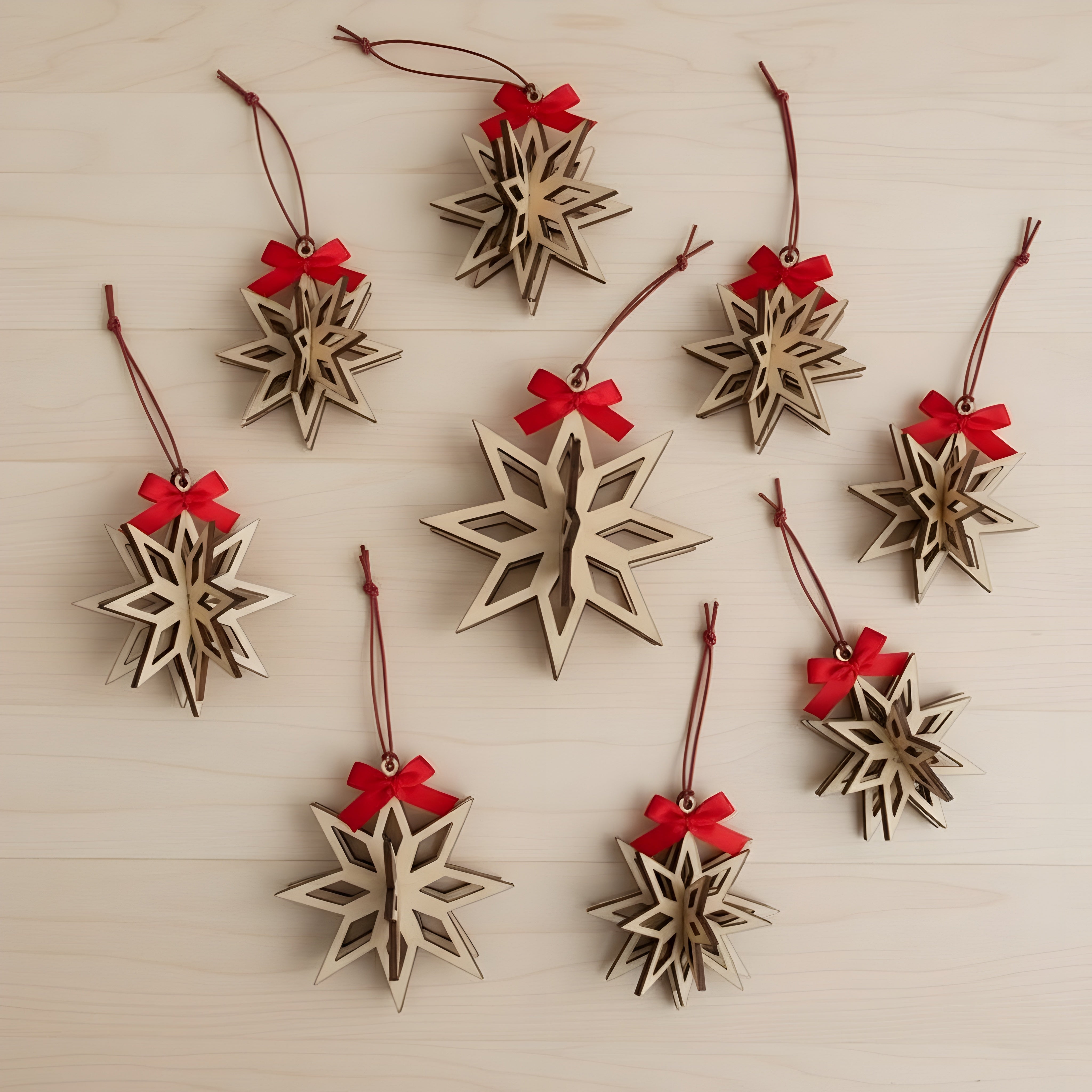 Christmas Eight Point star Decoration Pack of 4