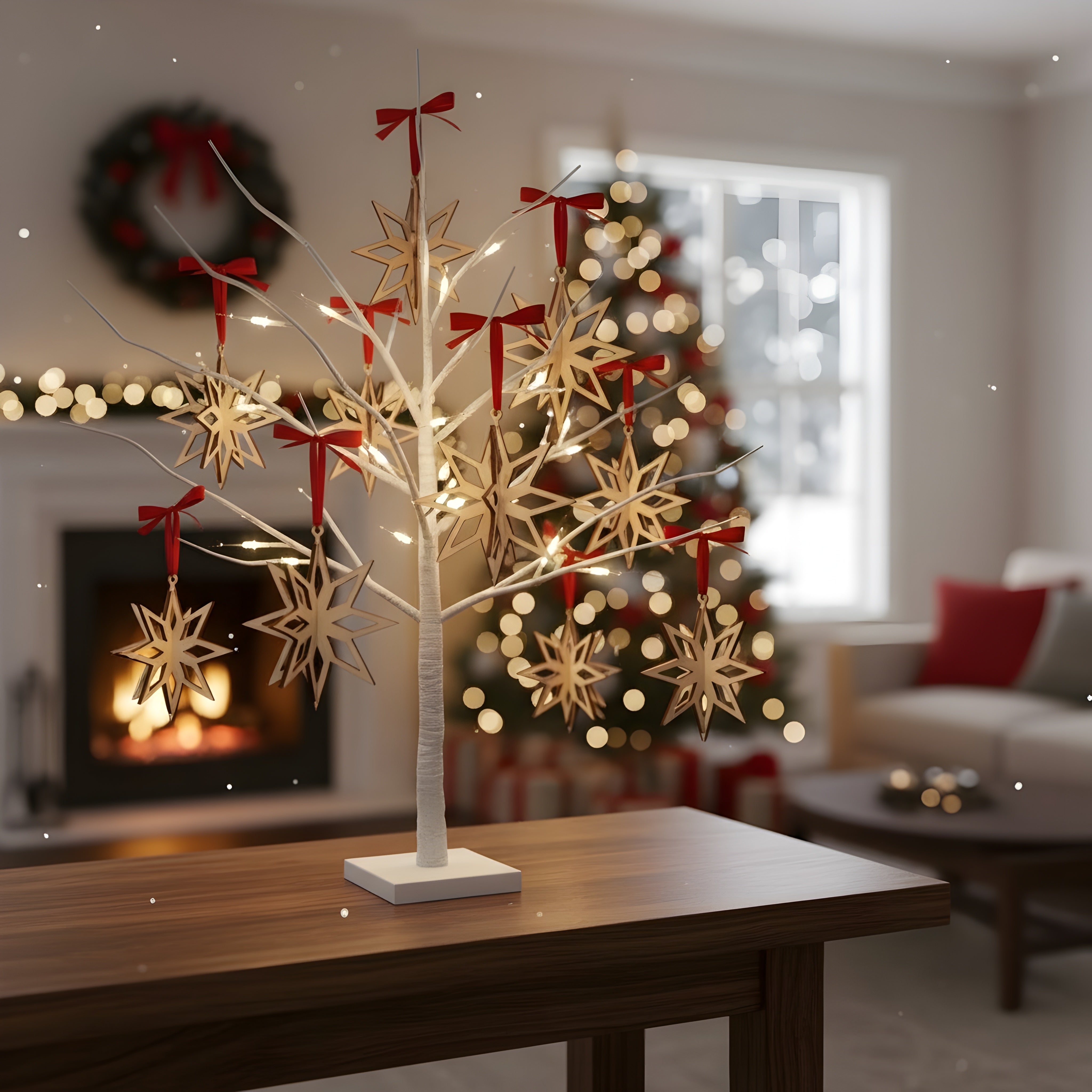 Christmas Eight Point star Decoration Pack of 4