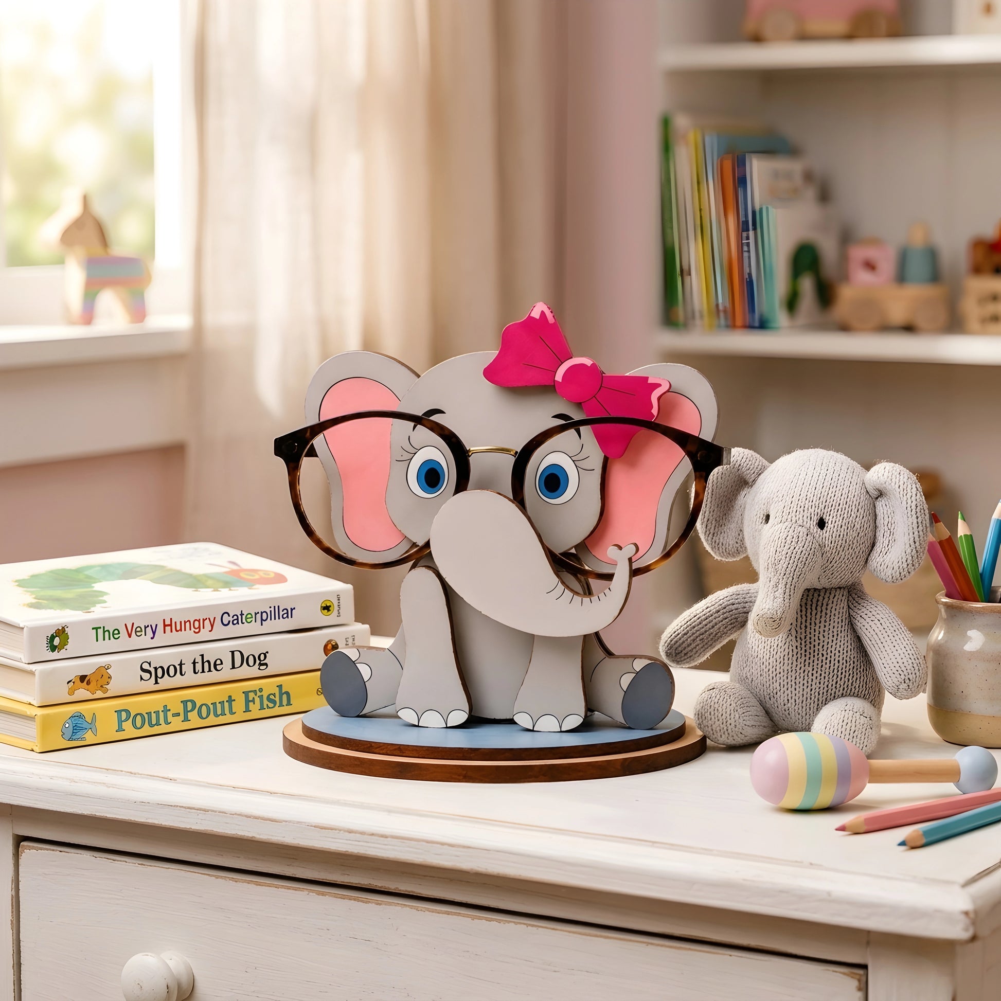 🐘 Baby Jambo The Spec Keeper — Personalized Wooden Elephant Eyeglass Stand — Personalised Wooden Gift India | Woodwaley