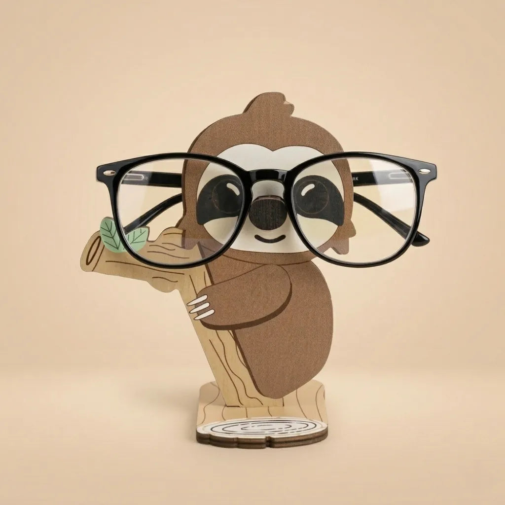 Napster Sloth The Spec Keeper — Carved Wooden Eyeglass Stand for Desk, Gifting — Handcrafted Wooden Gift | Woodwaley