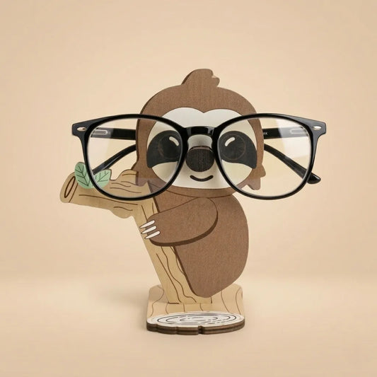 Napster Sloth The Spec Keeper — Carved Wooden Eyeglass Stand for Desk, Gifting — Handcrafted Wooden Gift | Woodwaley