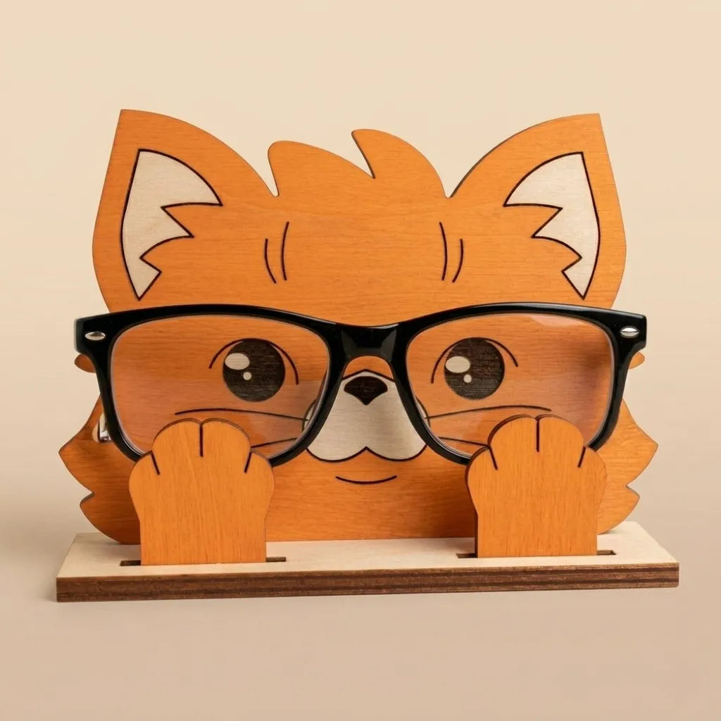 Miss Foxie The Spec Keeper — Carved Wooden Eyeglass Stand — Handcrafted Wooden Gift | Woodwaley