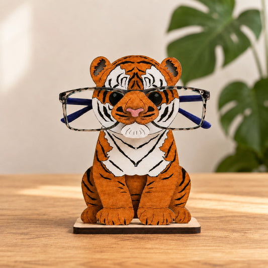 Majestic Tiger Spec Keeper — Personalised Wooden Eyeglass Stand