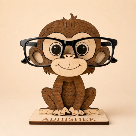 Chimpie The Spec Keeper — Carved Wooden Eyeglass Stand for Desk, Gifting — Handcrafted Wooden Gift | Woodwaley
