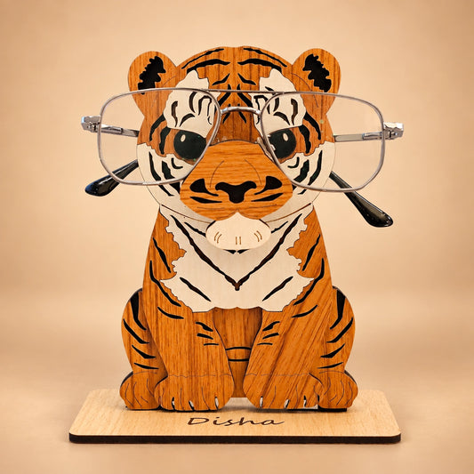 Majestic Tiger Spec Keeper — Personalised Wooden Eyeglass Stand