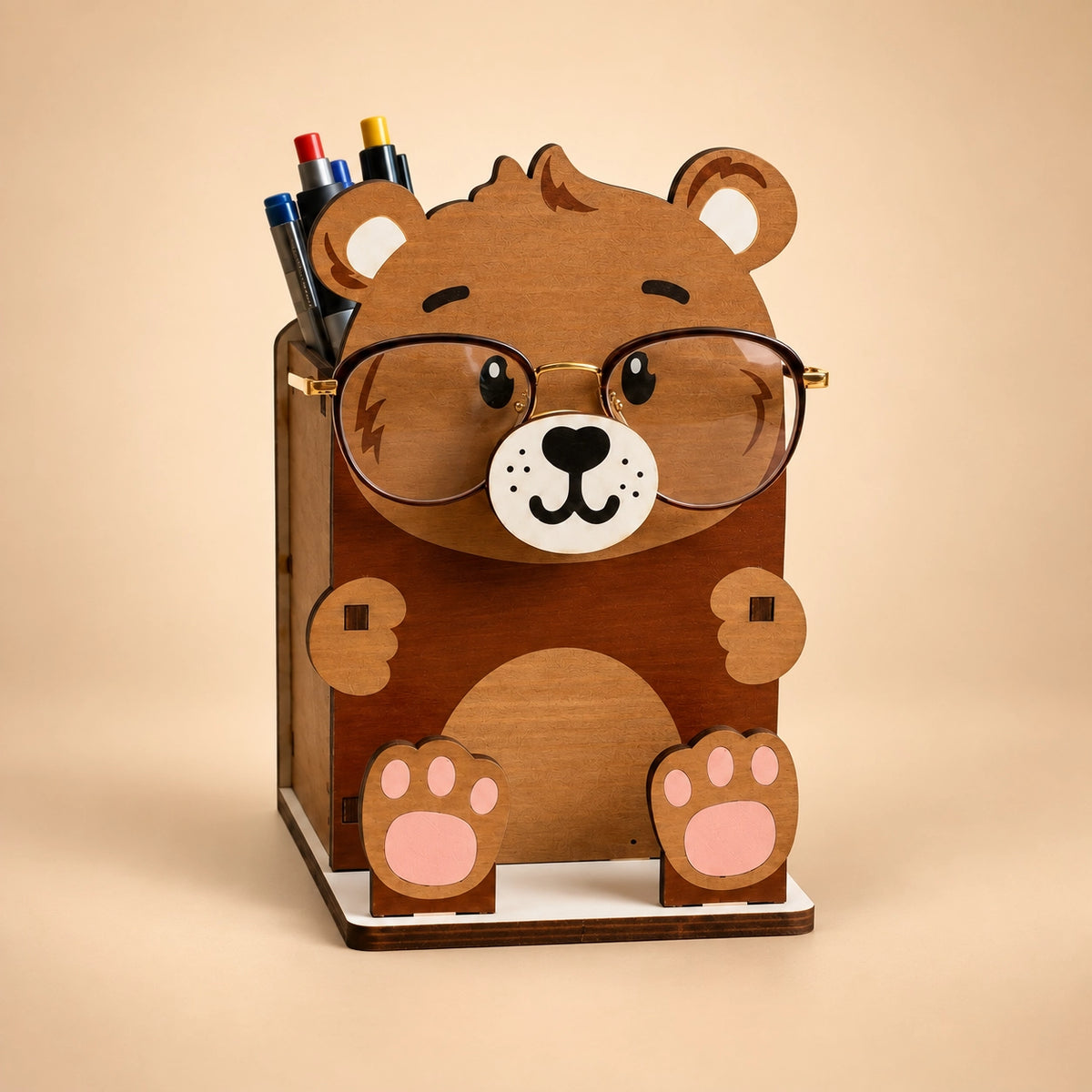 Professor Pawsworth — Personalized Wooden Bear Pen & Eyeglass Holder