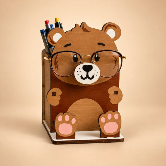 Professor Pawsworth — Personalized Wooden Bear Pen & Eyeglass Holder