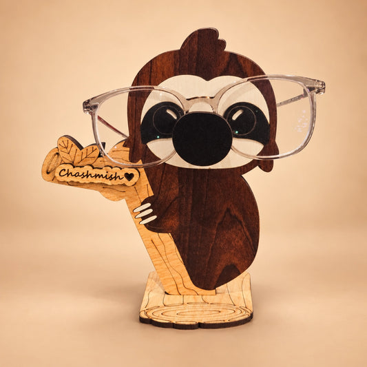 Napster Sloth The Spec Keeper — Carved Wooden Eyeglass Stand for Desk, Gifting