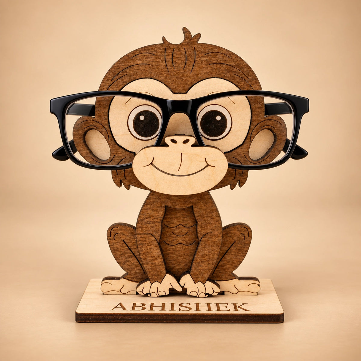 Chimpie The Spec Keeper — Carved Wooden Eyeglass Stand for Desk, Gifting