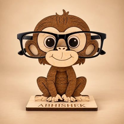 Chimpie The Spec Keeper — Carved Wooden Eyeglass Stand for Desk, Gifting
