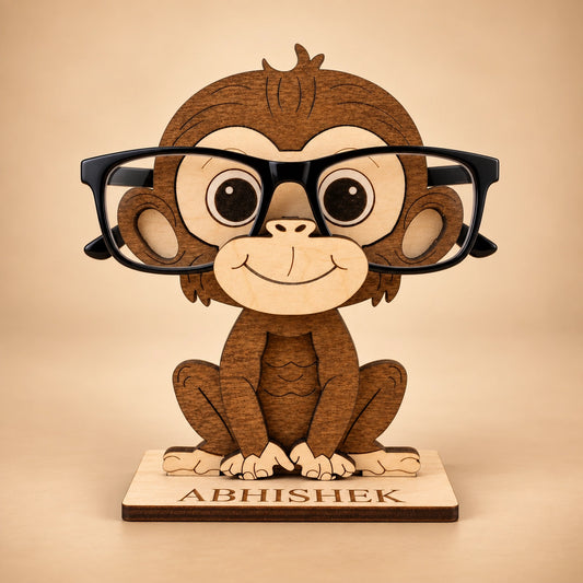 Chimpie The Spec Keeper — Carved Wooden Eyeglass Stand for Desk, Gifting