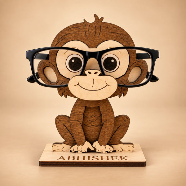 Chimpie The Spec Keeper — Carved Wooden Eyeglass Stand for Desk, Gifting