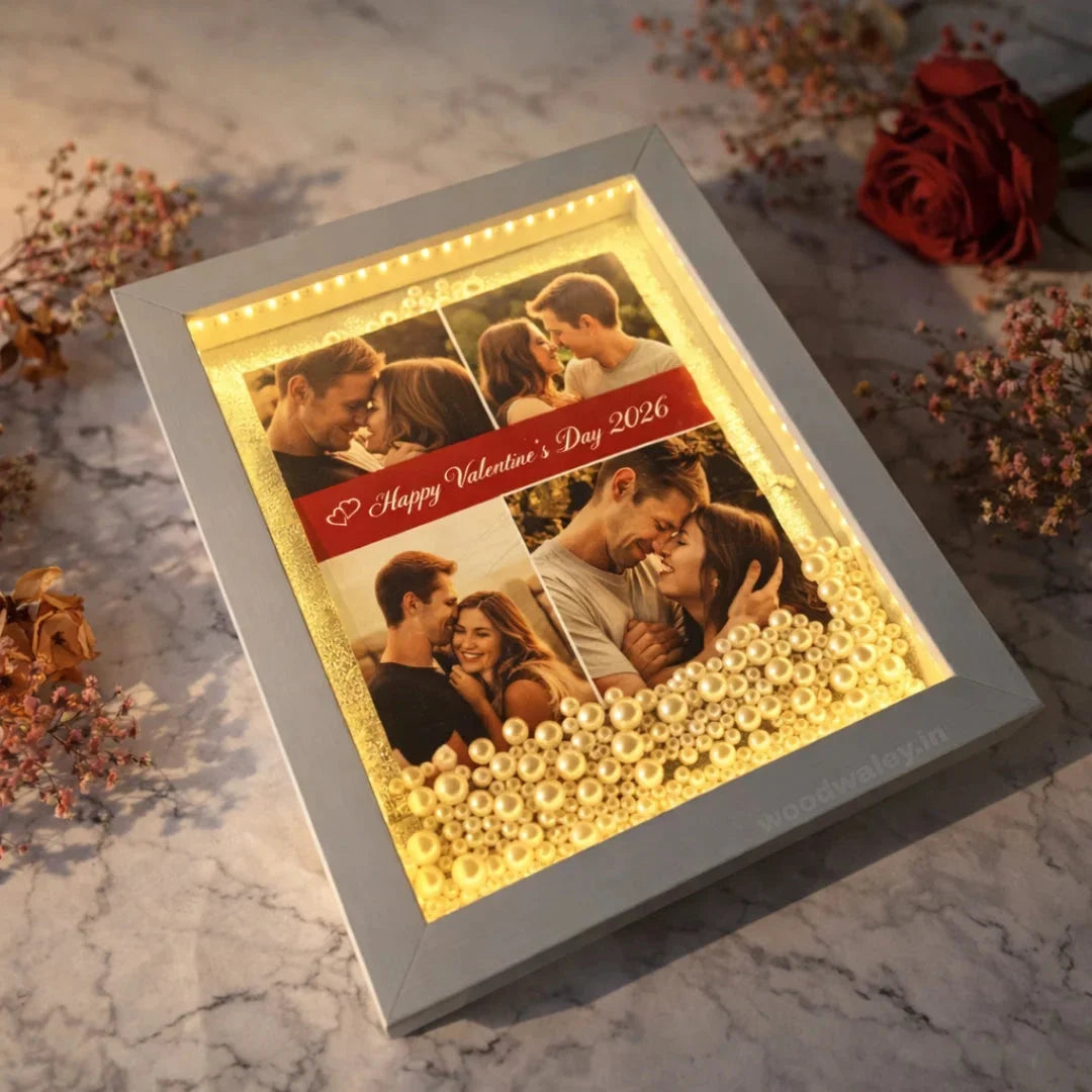 LED pearl photo frame close-up — personalised wedding anniversary gift India