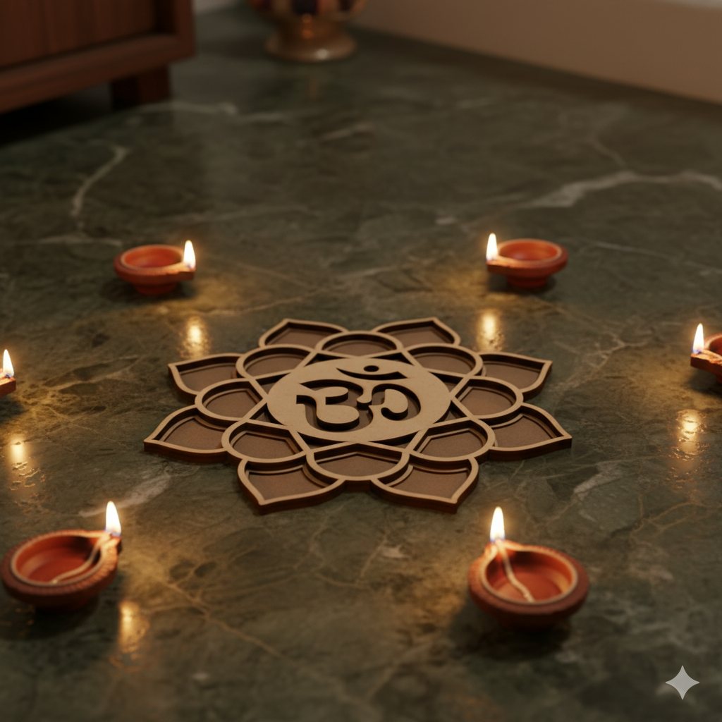 Om-Kamal DIY Wooden Rangoli ready - to - use