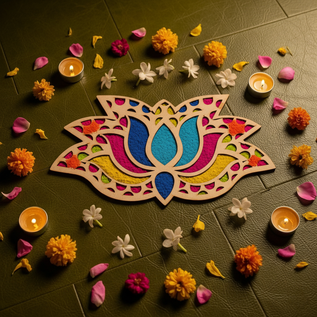Lotus Art Wooden Rangoli (Reusable DIY Template)