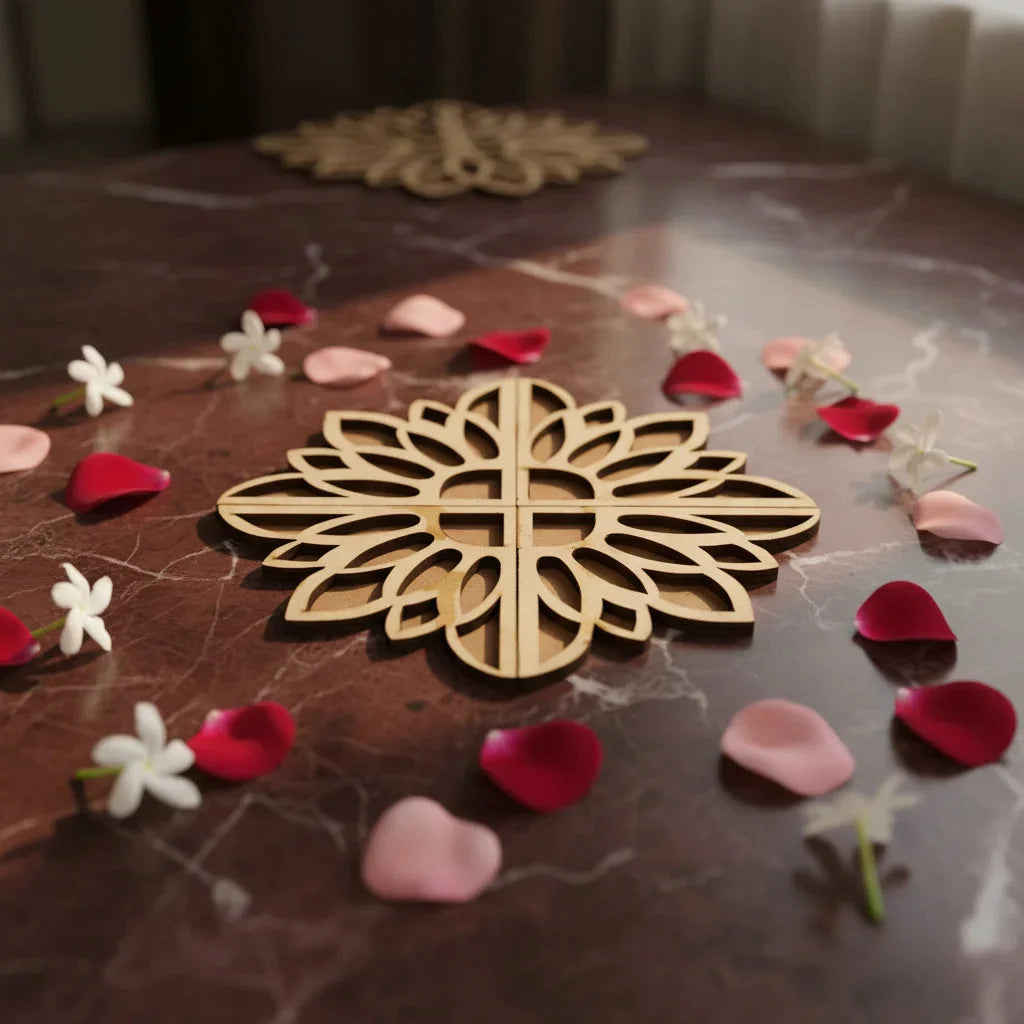 Sunflower Art Wooden Rangoli (Reusable DIY Template) - Wood Waley