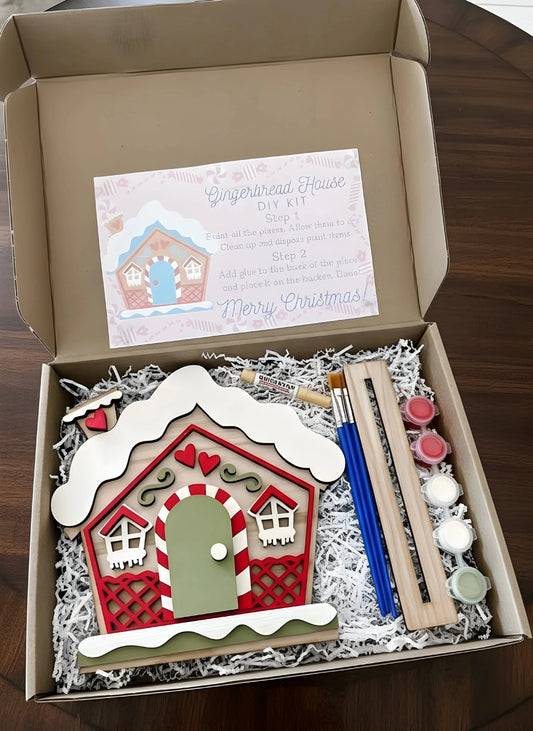 GingerBread Wooden House DIY kit With 5 colours ( 5-inch Size) — Christmas Wooden Gift | Woodwaley
