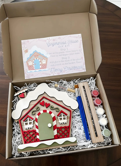 GingerBread Wooden House DIY kit With 5 colours ( 5-inch Size) — Christmas Wooden Gift | Woodwaley