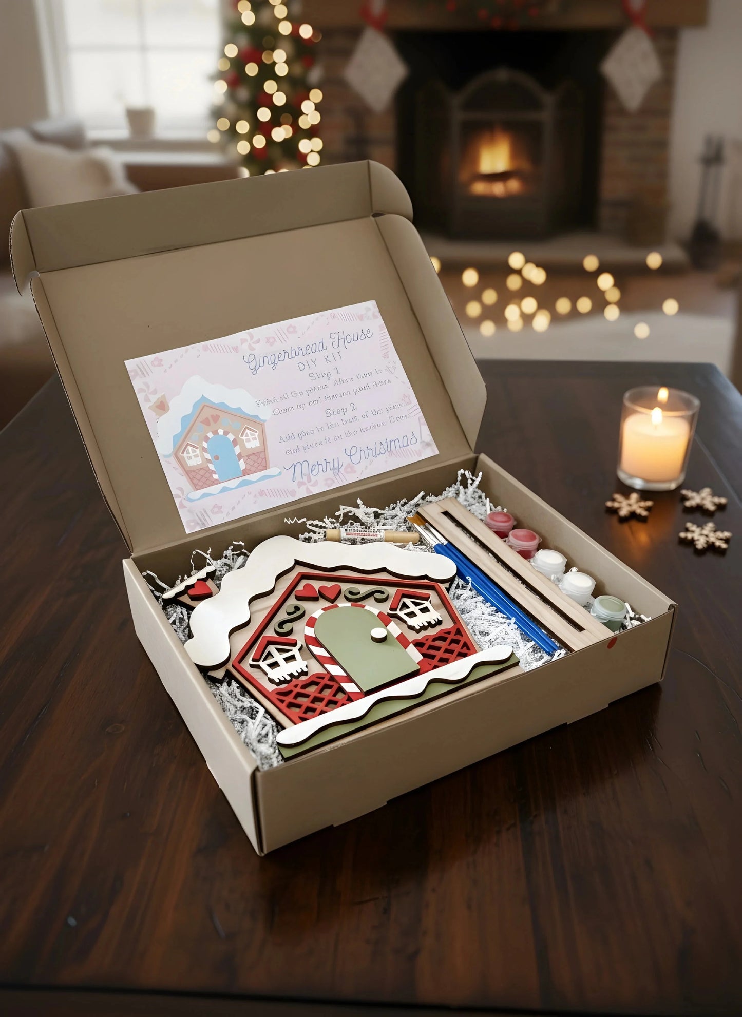 GingerBread Wooden House DIY kit With 5 colours ( 5-inch Size) — Christmas Wooden Gift | Woodwaley