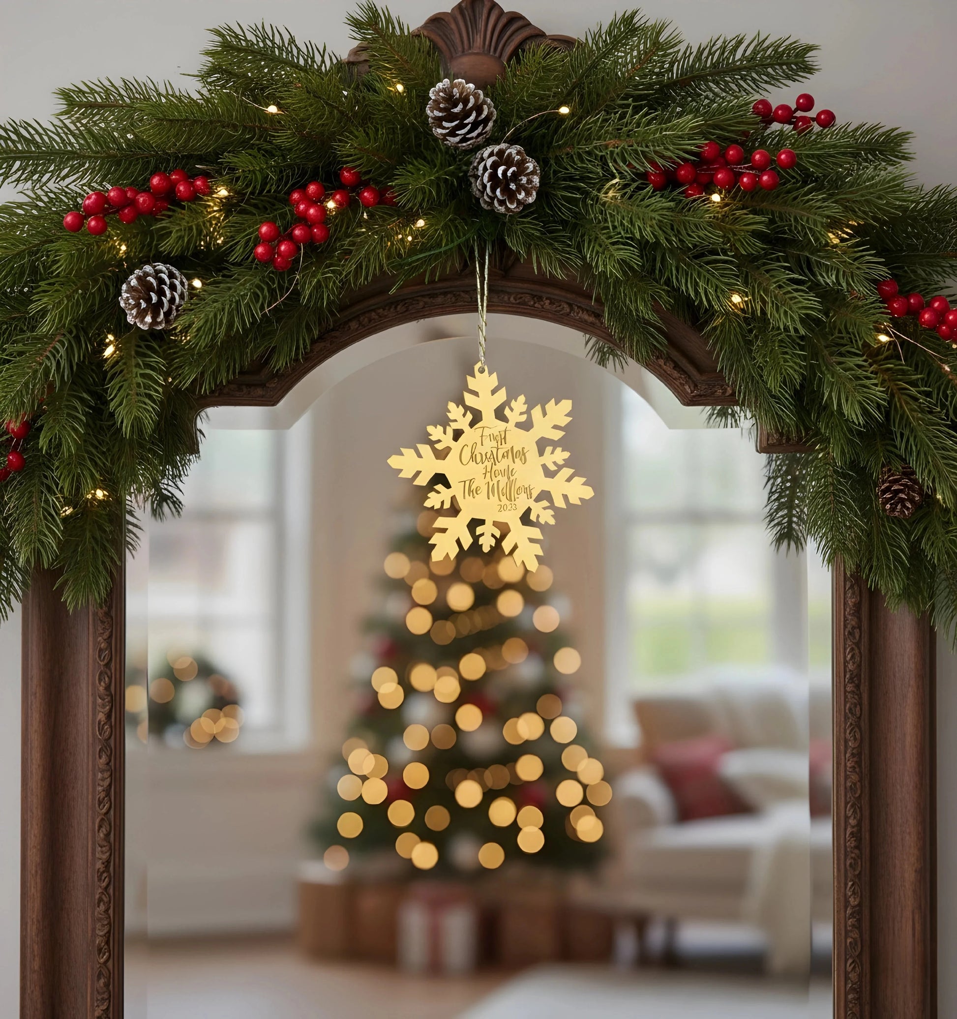 Golden Flakes Mirror Acrylic Christmas Decors — Christmas Wooden Gift | Woodwaley