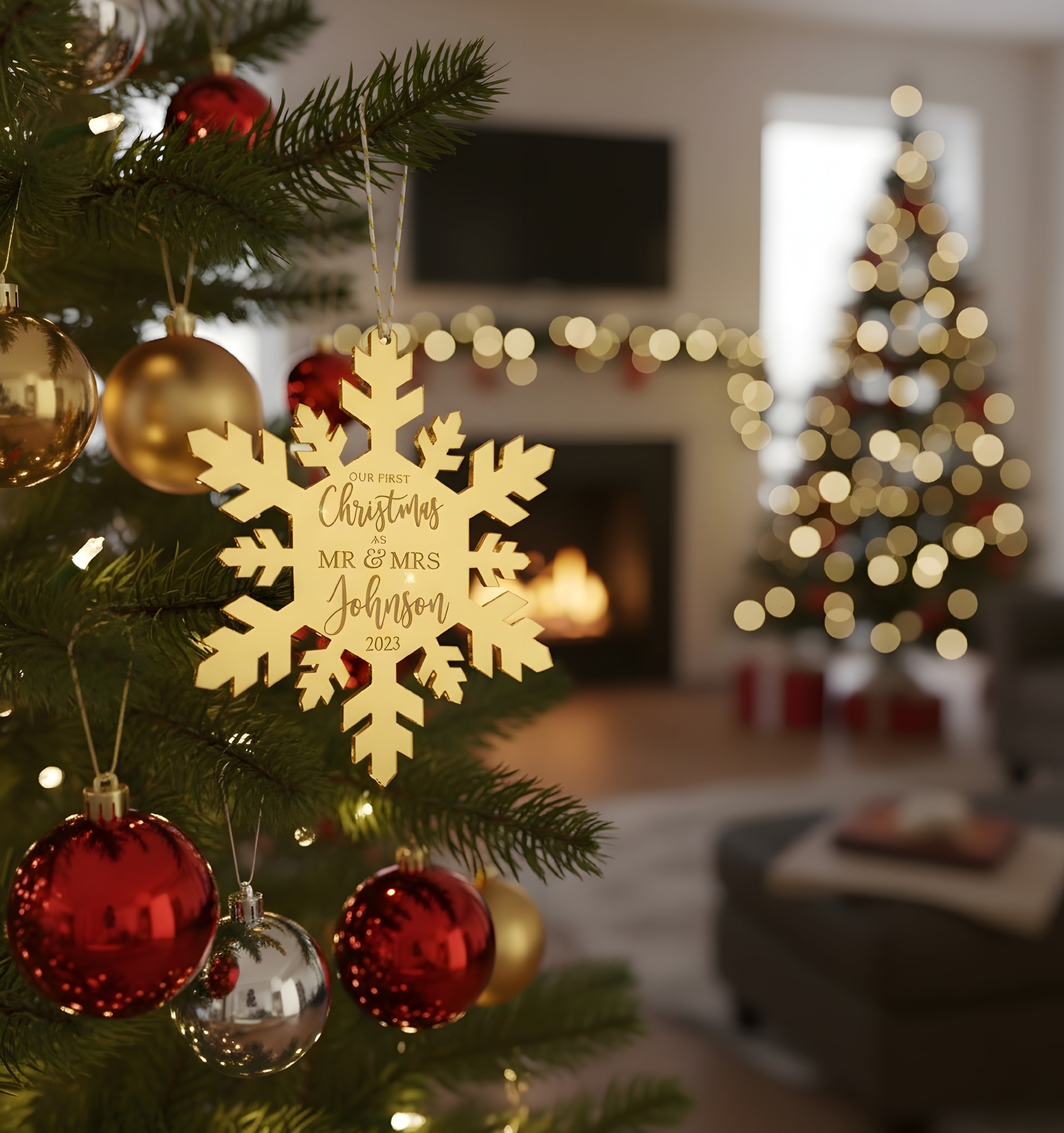 Golden Flakes Mirror Acrylic Christmas Decors