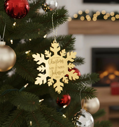 Golden Flakes Mirror Acrylic Christmas Decors — Christmas Wooden Gift | Woodwaley