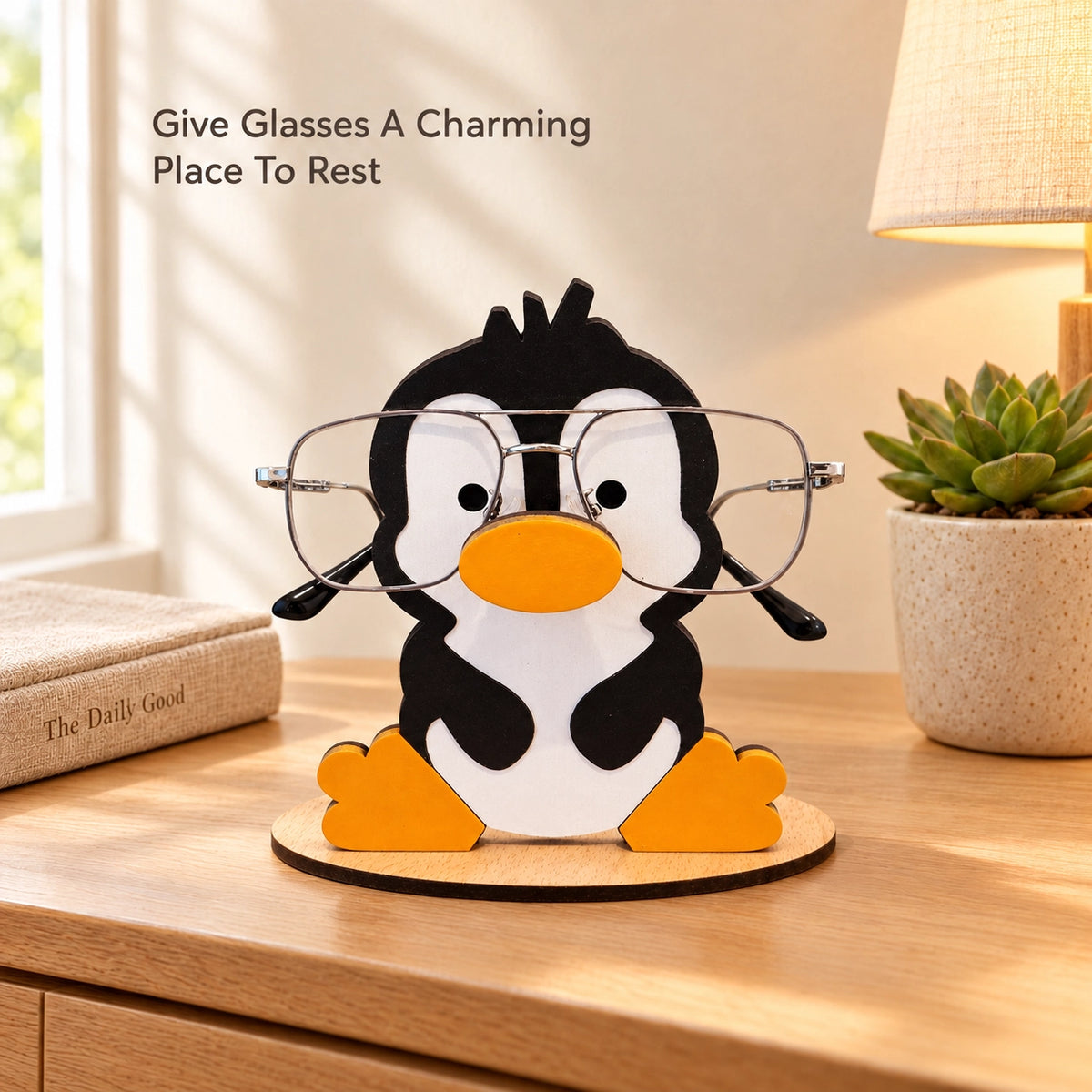 Baby Pingu The Spec Keeper — Carved Wooden Eyeglass Stand for Desk, Gifting