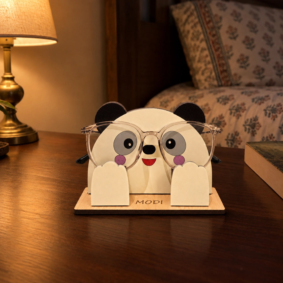 PikaBoo The Spec Keeper — Carved Wooden Eyeglass Stand for Desk, Gifting