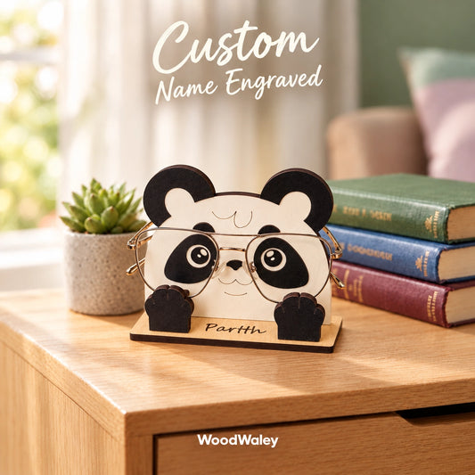 Pookie Panda The Spec Keeper — Carved Wooden Eyeglass Stand for Desk, Gifting